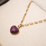 Pingente Coração em Ouro Amarelo e Rubelitas Pequeno