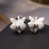 Brinco Flor Orquidea em Ouro Branco e Diamantes