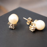 Brinco Stud Pearl em Ouro Amarelo, Pérola e Diamante