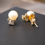 Brinco Stud Pearl em Ouro Amarelo, Pérola e Diamante