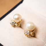 Brinco Stud Pearl em Ouro Amarelo, Pérola e Diamante