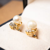 Brinco Stud Pearl em Ouro Amarelo, Pérola e Diamante