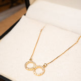 Corrente infinito veneziana de ouro amarelo com diamantes. 44cm de comprimento e 0.1cm de espessura. Peso 4.5g.