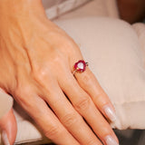 Anel Coração De Ouro Branco Com Rubelita