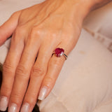 Anel Coração De Ouro Branco Com Rubelita