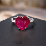 Anel Coração De Ouro Branco Com Rubelita