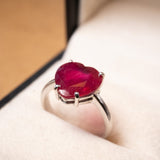 Anel Coração De Ouro Branco Com Rubelita