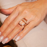 Anel Julio Okubo Ouro Rosê Com Diamantes E Cristal De Rocha