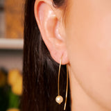 Brincos Gancho De Ouro Amarelo Com Perolas Douradas