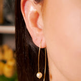 Brincos Gancho De Ouro Amarelo Com Perolas Douradas