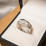 Anel Vivara Em Ouro Branco Com Diamantes E Pérolas