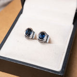 Brinco Hstern Classic em Ouro Branco Safira Azul e Diamantes