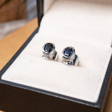 Brinco Hstern Classic em Ouro Branco Safira Azul e Diamantes
