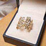 Anel Flores Em Ouro Amarelo E Diamantes