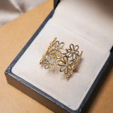 Anel Flores Em Ouro Amarelo E Diamantes