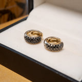 Brinco Argola Hstern Em Ouro Nobre Com Diamantes Negros