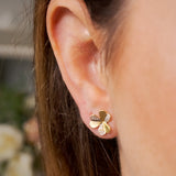 Brincos Flor Em Ouro Amarelo 18K E Diamantes