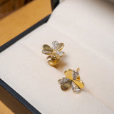 Brincos Flor Em Ouro Amarelo 18K E Diamantes