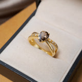 Anel Drop Em Ouro Amarelo, Diamantes E Citrino Gota