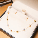 Colar Cordão Veneziana Corações Em Ouro Amarelo, Branco E Rosê