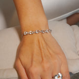 Pulseira Meia Riviera Em Ouro Branco Diamantes E Cristais De Rocha