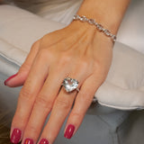 Pulseira Meia Riviera Em Ouro Branco Diamantes E Cristais De Rocha