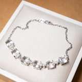Pulseira Meia Riviera Em Ouro Branco Diamantes E Cristais De Rocha