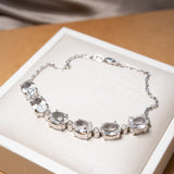 Pulseira Meia Riviera Em Ouro Branco Diamantes E Cristais De Rocha