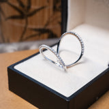 Anel Sparkle Aro Duplo Em Ouro Branco E Diamantes
