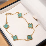 Pulseira Trevo Turquesa Em Ouro Amarelo e Malaquita