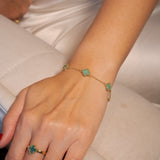 Pulseira Trevo Turquesa Em Ouro Amarelo e Malaquita