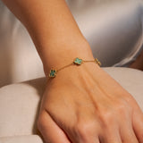 Pulseira Trevo Turquesa Em Ouro Amarelo e Malaquita