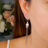 Brinco Pendente Queen Franjas Ouro Branco E Diamantes