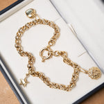 Pulseira de elos portugueses em ouro amarelo 20cm e 6.4g com pingentes e espessura de 0.5cm