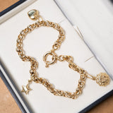 Pulseira de elos portugueses em ouro amarelo 20cm e 6.4g com pingentes e espessura de 0.5cm