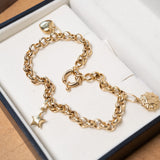 Pulseira Elos Portugueses E Pingentes Em Ouro Amarelo 20Cm