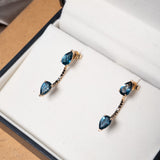 Brincos pendente Vivara em ouro rosê com diamantes e topázio London medem 3.0cm por 0.5cm e pesam 4.2g