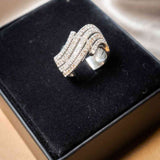 Anel Vivara Bold Ouro Branco Com Diamantes Brancos E Fancy