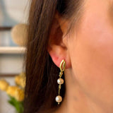 Brincos Pendente Em Ouro Amarelo Com Diamante E Pérolas