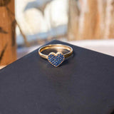 Anel Chuveiro Coração Em Ouro Amarelo Com Safiras Azuis